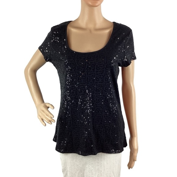 Kenneth Cole Sequin T-Shirt Size M Black - Picture 1 of 7